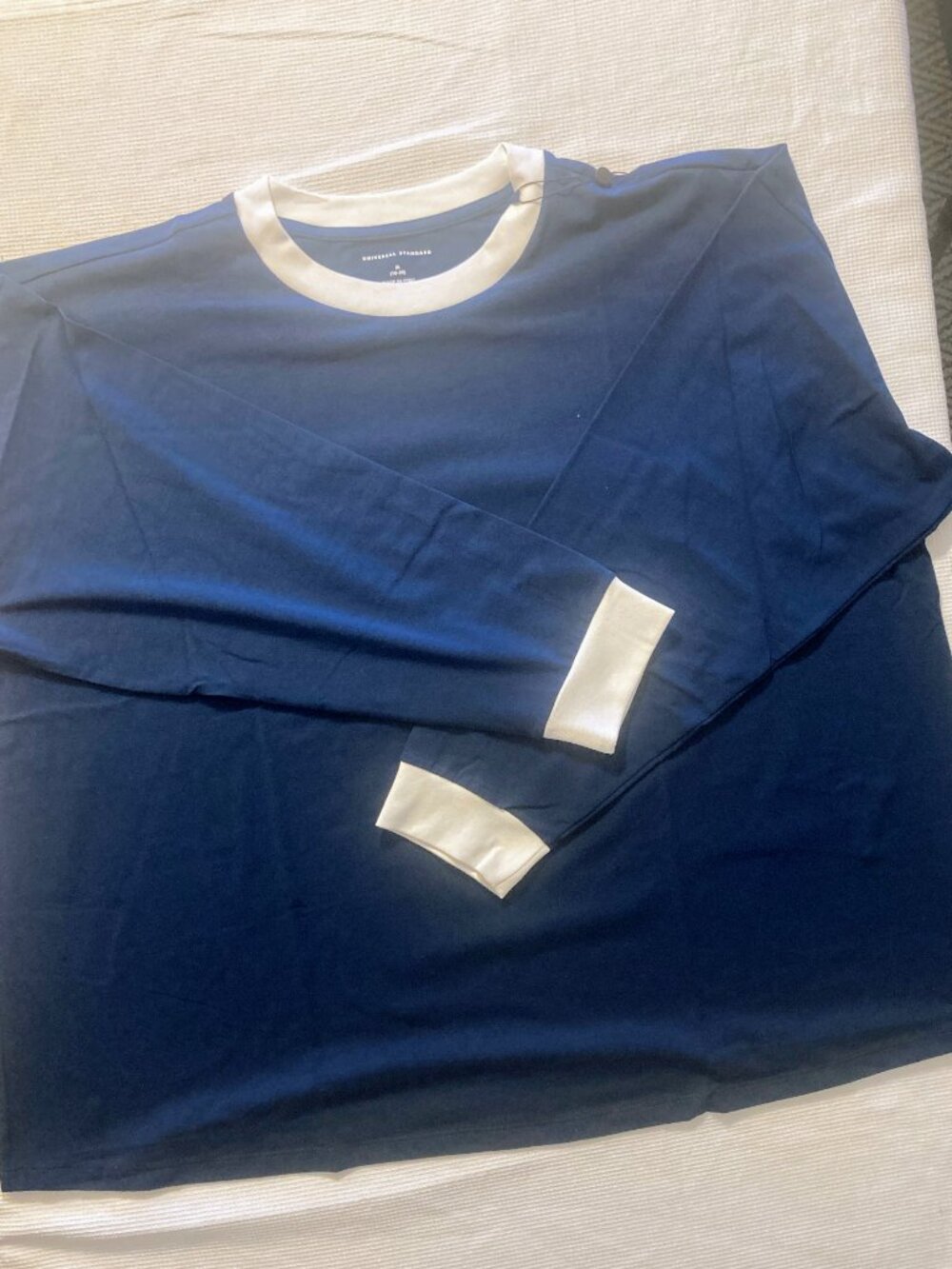 NWT Universal Standard navy blue ringer t with contrasting white trim, M/W18-20
